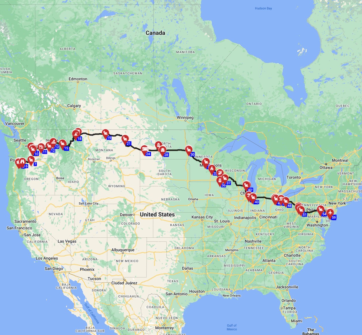 USA RV Trip Plan from Portland to Philadelphia motorhome route